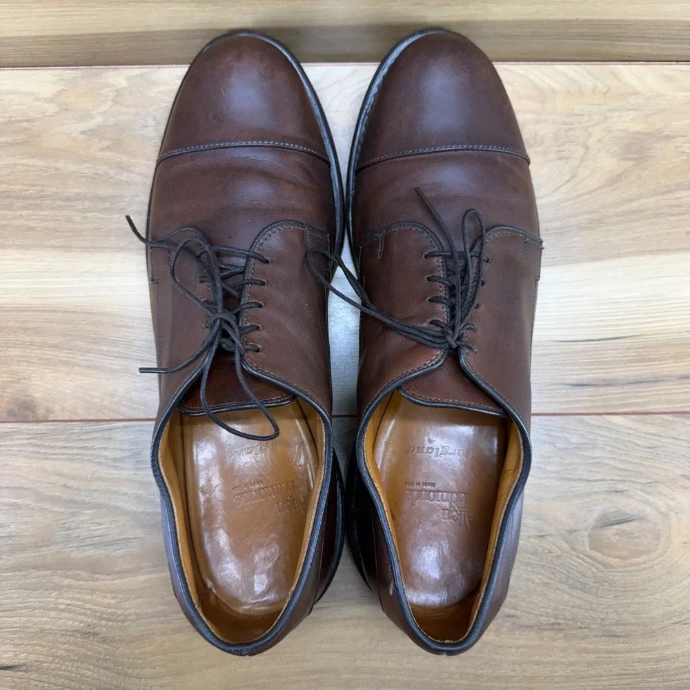 Allen Edmonds Bergland Oxford Mens 10.5 B Brown Leather Cap Toe Rubber Sole 6551
